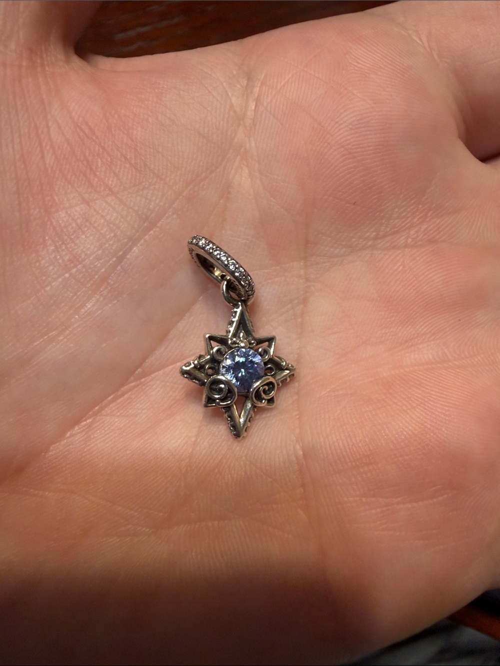 Pandora Silver Star Charm with Light Blue Stone